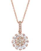 Le Vian Baguette Frenzy Nude And Vanilla Diamond Flower 20 Pendant Necklace (5/8 Ct. T.w.) In 14k Rose Gold