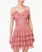 Disney Beauty And The Beast Juniors' Lace-trim Ruffled Dress
