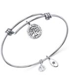 Unwritten Family Tree Charm And Crystal (8mm) Bangle Bracelet In Stainless Steel