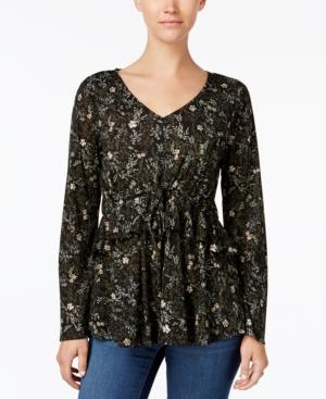 Style & Co Printed Peplum-waist Top, Created For Macy's