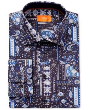 Tallia Men's Fitted Blue Patchwork-print Dress Shirt