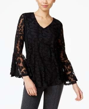 Alfani Petite Lantern-sleeve Burnout Top, Only At Macy's