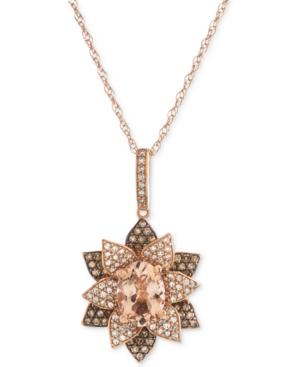 Morganite (1 Ct. T.w.) & Diamond (1/2 Ct. T.w.) Blooming Flower 18 Pendant Necklace In 14k Rose Gold