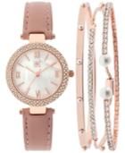 Inc International Concepts Women's May Blush Leather Strap Watch And Bangle Set 30mm, Only At Macy's
