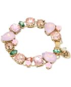 Betsey Johnson Gold-tone Pink Stone And Crystal Stretch Bracelet