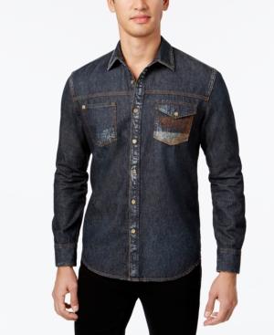 Sean John Men's Contrast Embroidery Denim Shirt, Only At Macy's