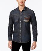 Sean John Men's Contrast Embroidery Denim Shirt, Only At Macy's