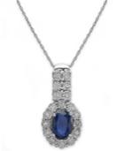 Sapphire (1-1/10 Ct. T.w.) And Diamond (1/4 Ct. T.w.) Oval Pendant In 14k White Gold