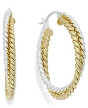 Twisted Double Hoop Earrings In 24k Gold Over Sterling Silver And Sterling Silver