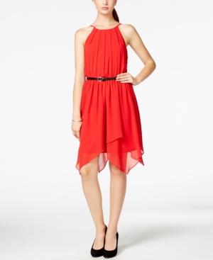 Bcx Juniors' Pleat-neck Handkerchief-hem Dress