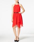 Bcx Juniors' Pleat-neck Handkerchief-hem Dress