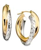 Diamond-cut Twist Hoop Earrings In 14k Gold Over Sterling Silver And Sterling Silver
