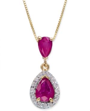Ruby (1-3/8 Ct. T.w.) & Diamond (1/6 Ct. T.w.) Teardrop 18 Pendant Necklace In 14k Gold