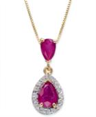 Ruby (1-3/8 Ct. T.w.) & Diamond (1/6 Ct. T.w.) Teardrop 18 Pendant Necklace In 14k Gold