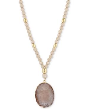 Lucky Brand Gold-tone Beaded Druzy Stone Pendant Necklace, 30 + 2 Extender