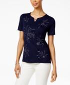 Alfred Dunner Petite Lady Liberty Embellished Fireworks Graphic Top