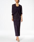 Sl Fashions Sequined Lace Gown & Chiffon Jacket