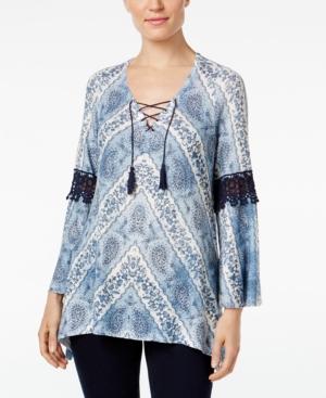 Style & Co. Crochet-trim Printed Top, Only At Macy's