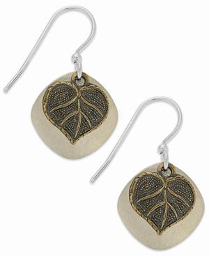 Jody Coyote Silver-plated Earrings, Hammered Disc And Leaf Drop Earrings