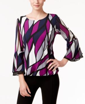 Alfani Petite Printed Bell-sleeve Blouson Top, Only At Macy's