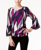 Alfani Petite Printed Bell-sleeve Blouson Top, Only At Macy's
