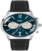 Henry London Knightsbridge Gents 41mm Black Leather Strap Watch With Stainless Steel Silver Casing