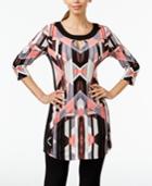 Alfani Petite Printed Keyhole Tunic, Only At Macy's