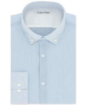 Calvin Klein Men's X Extra-slim Fit Stretch Performance Blue Stripe Dress Shirt