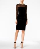 Calvin Klein Illusion Ruched Velvet Sheath Dress