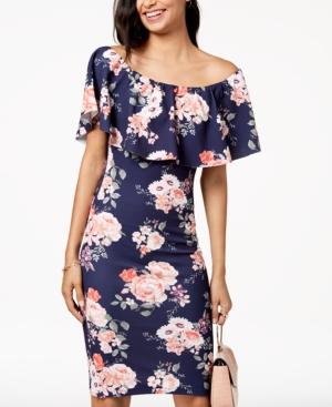 Almost Famous Juniors' Printed Ruffle Off-the-shoulder Dress