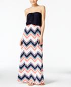 Trixxi Juniors' Crochet-top Printed Blouson Maxi Dress