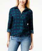 Project 28 Juniors' Plaid Sequined-back Button-front Shirt