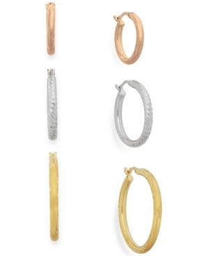 Tri-tone Three-hoop Set In 14k Gold Vermeil