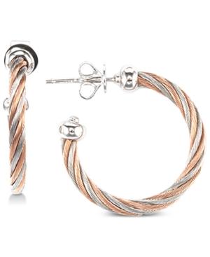 Charriol Two-tone Cable Twist Hoop Earrings In Sterling Silver & Stainless Steel With Rose Gold Pvd