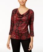 Msk Printed Sequined Cowl-neck Top