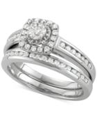 Diamond Halo Channel-set Bridal Set (3/4 Ct. T.w.) In 14k White Gold