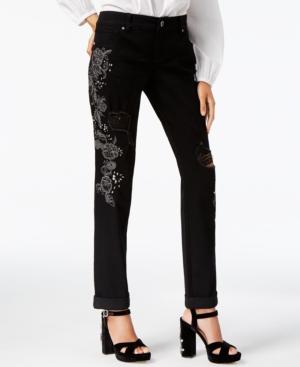 Inc International Concepts Curvy-fit Embroidered Boyfriend Jeans, Created For Macy's
