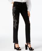 Inc International Concepts Curvy-fit Embroidered Boyfriend Jeans, Created For Macy's