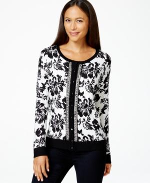 Charter Club Printed Embellished Cardigan, Only At Macy's