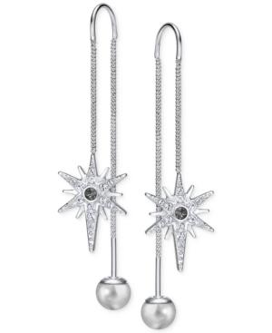 Swarovski Silver-tone Pave Star And Polished Ball Threader Earrings