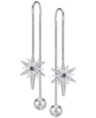 Swarovski Silver-tone Pave Star And Polished Ball Threader Earrings