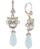 Marchesa Gold-tone Crystal, Blue Stone & Bead Drop Earrings