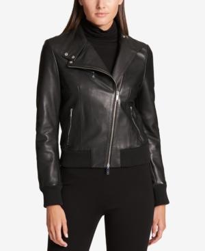 Dkny Leather Knit-trim Bomber Jacket