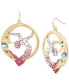 Betsey Johnson Gold-tone Crystal Moon & Showgirl Round Drop Earrings
