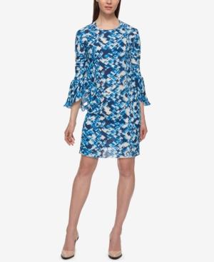 Dkny Bell-sleeve Printed Chiffon Shift Dress