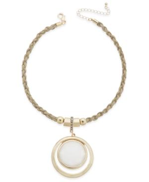 Inc International Concepts Gold-tone Faux Suede Braided Pendant Necklace, Only At Macy's