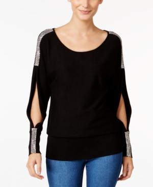 Thalia Sodi Rhinestone Slit-sleeve Sweater, Only At Macy's