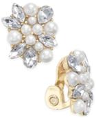 Charter Club Gold-tone Crystal & Imitation Pearl Clip-on Button Earrings, Only At Macy's