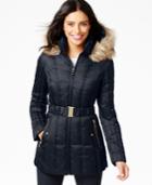 Inc International Concepts Faux-fur-trim Belted Puffer Coat, Only At Macy's