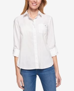 Tommy Hilfiger Cotton Roll-tab Shirt, Only At Macy's